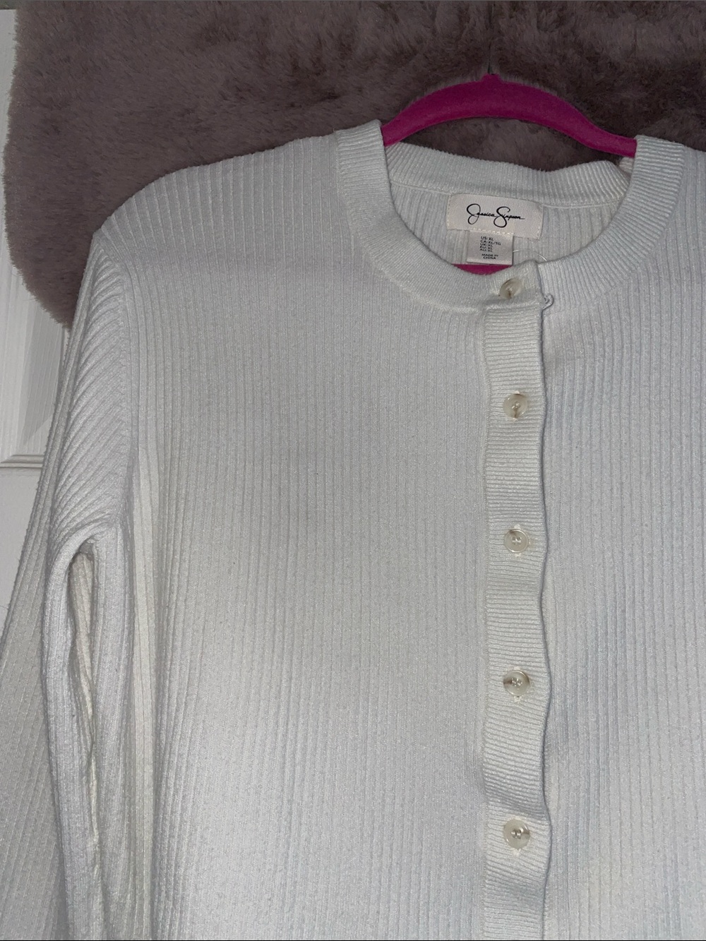 Jessica Simpson White Ribbed Button-Front Cardigan - Picture 3 of 4